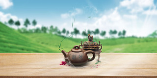 茶茶叶茶文化茶道绿茶茶艺茶山绿色黄色场景茶具展示台山峰春茶茶叶茶文化展板背景春茶茶文化茶叶背景